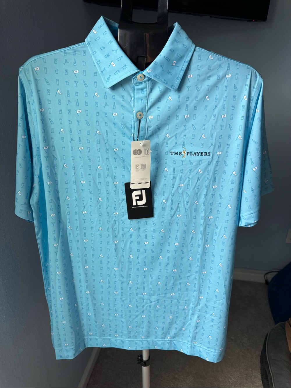 FootJoy Light Blue Printed Golf Polo - The Players Logo